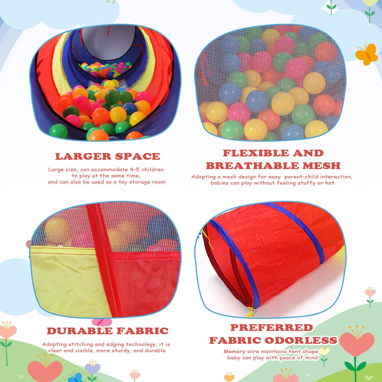 5 In1 Kids Play Tents Up Tunnel Baby Toddler Crawl Pit Playhouse Portable