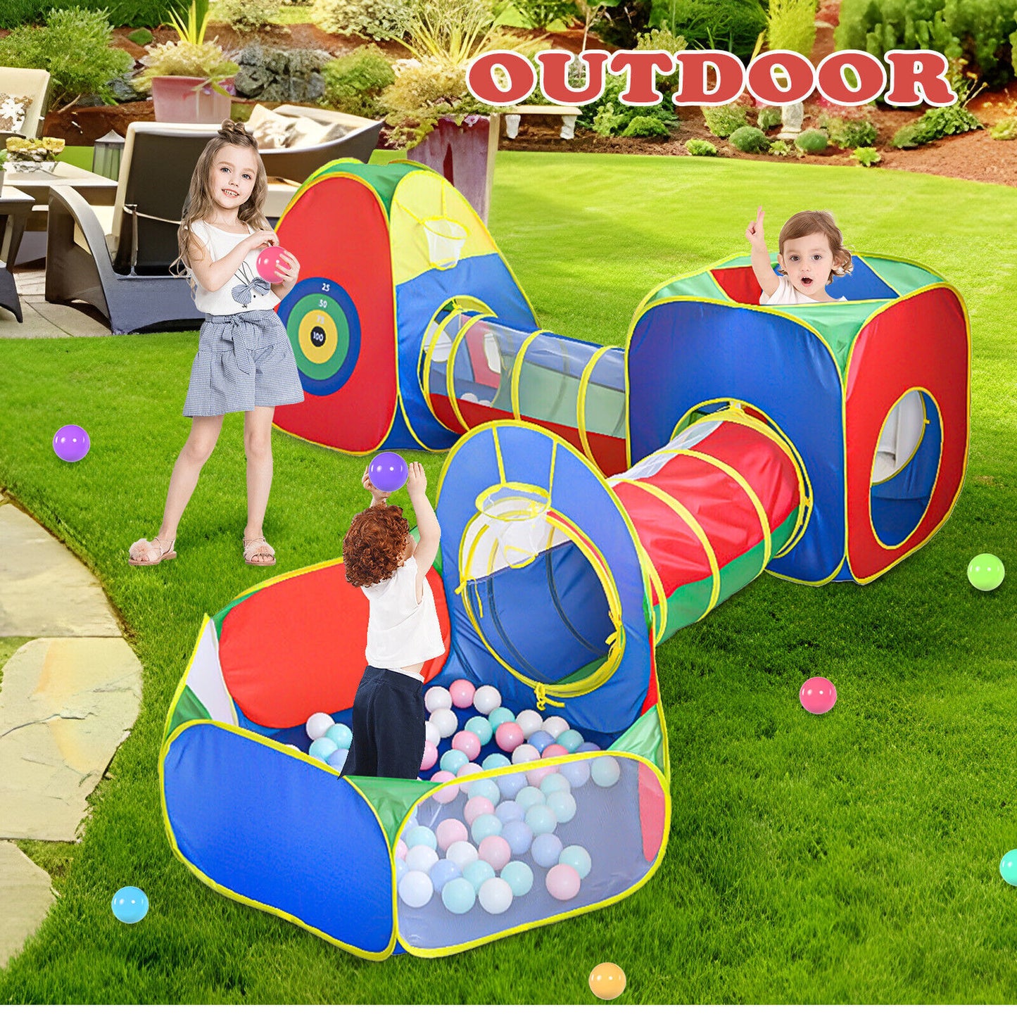 5 In1 Kids Play Tents Up Tunnel Baby Toddler Crawl Pit Playhouse Portable