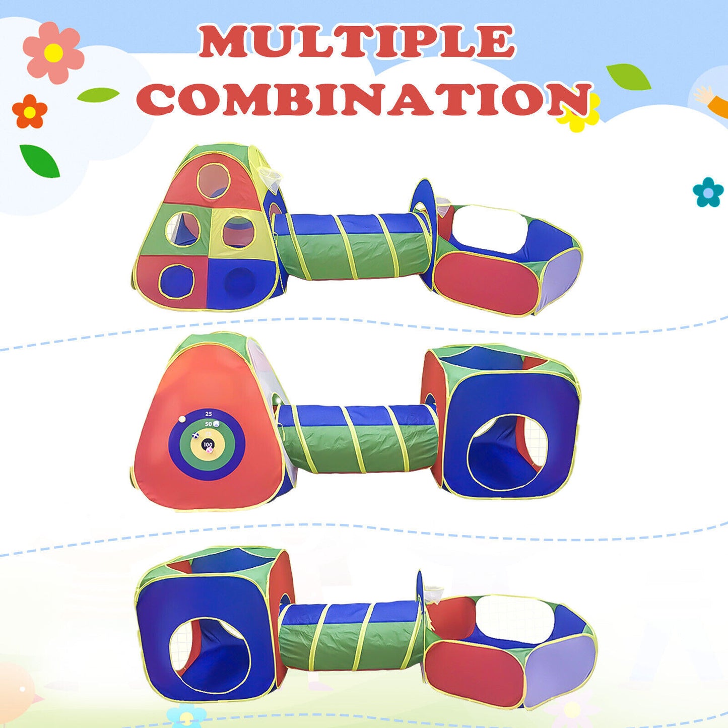 5 In1 Kids Play Tents Up Tunnel Baby Toddler Crawl Pit Playhouse Portable